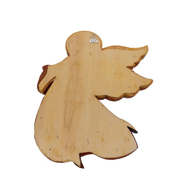 Handmade Hand Carved Wood 11"x9" Angel Wall Hanger Decor Religious Art Vintage - Picture 5 of 5